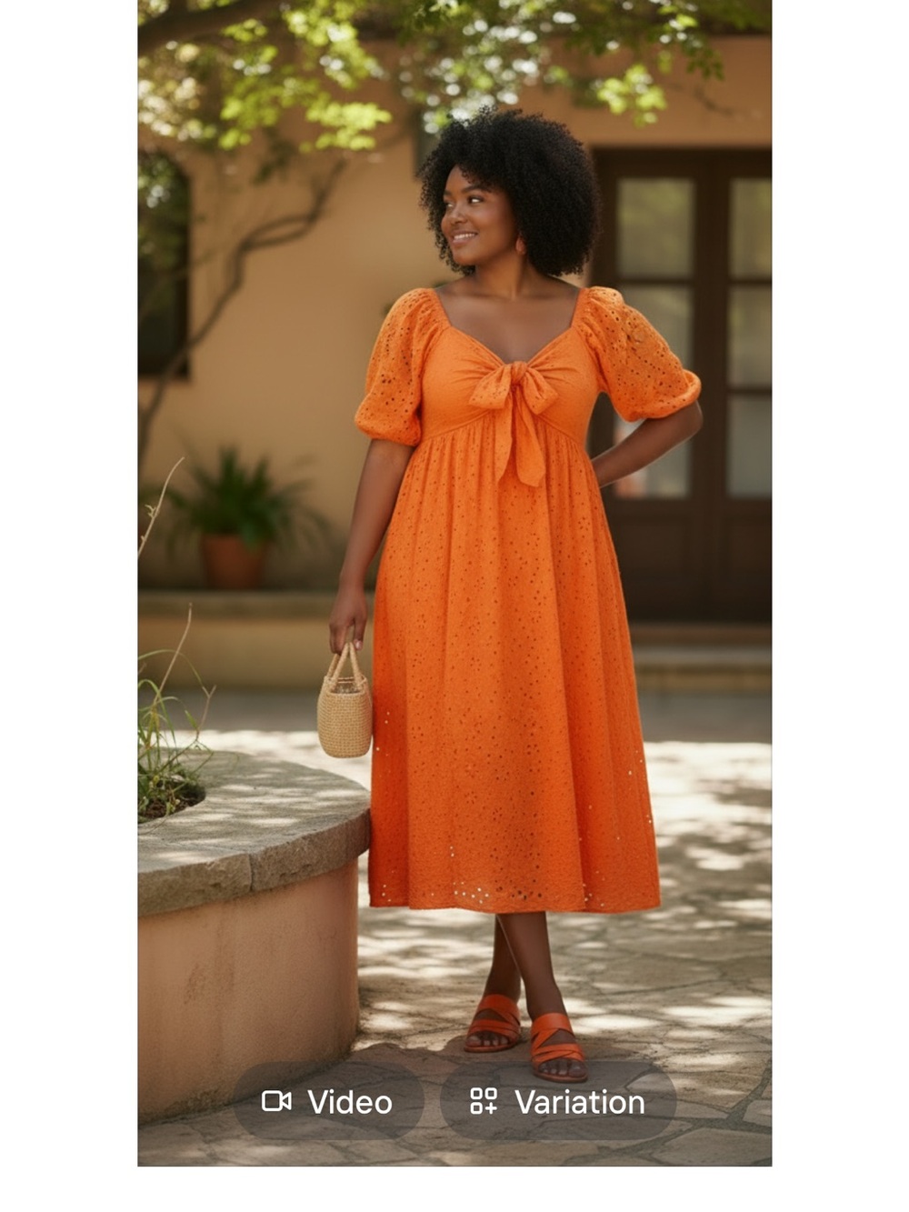 Eloquii Orange Eyelet Tie-Front Midi Dress